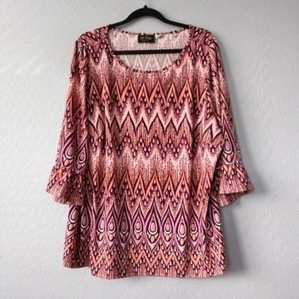 Bob Mackie Wearable Art Geometric Print 3/4 Sleeve Tunic Top Plus Size 2X